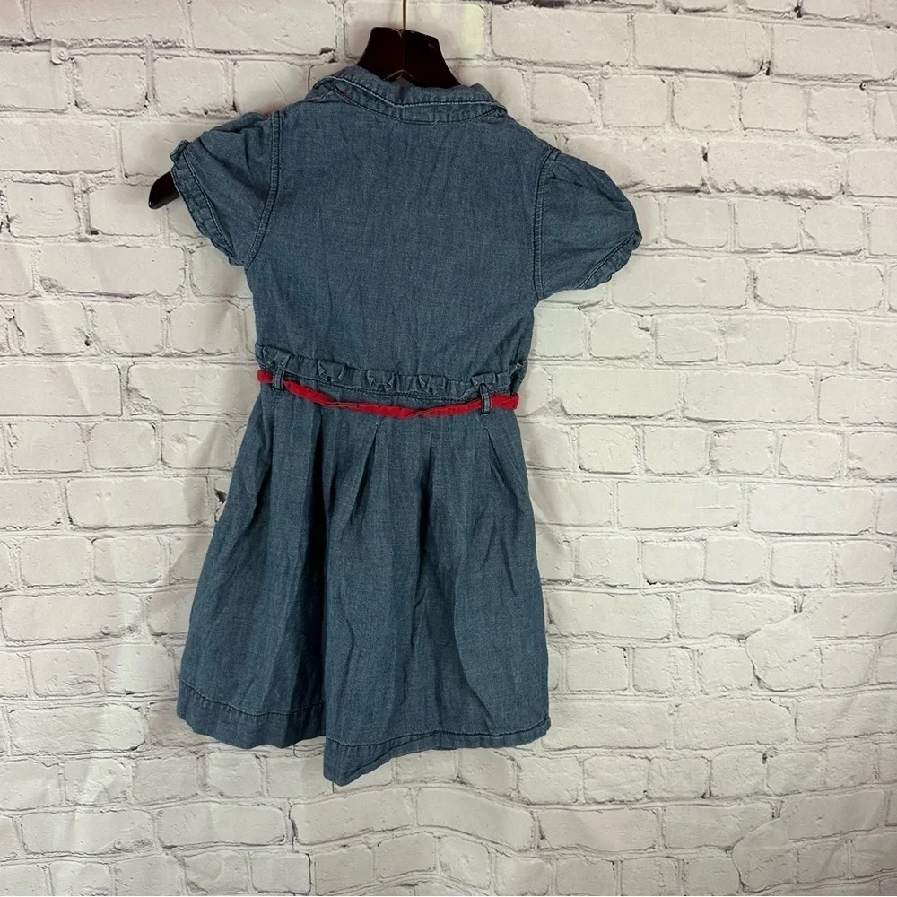 gymboree 2010 denim dress button front red contrast belt sz 6 100% cotton